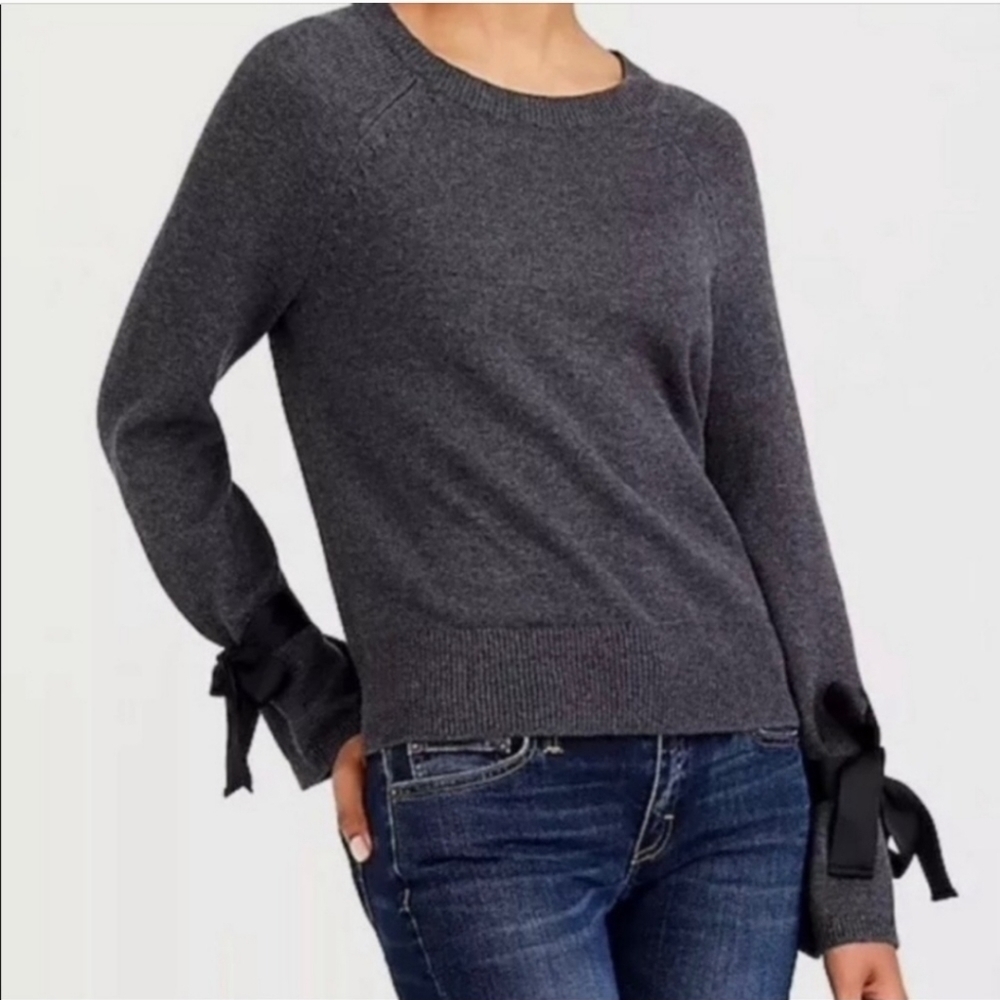 J. Crew Charcoal Sweater with Black Ribbon Details